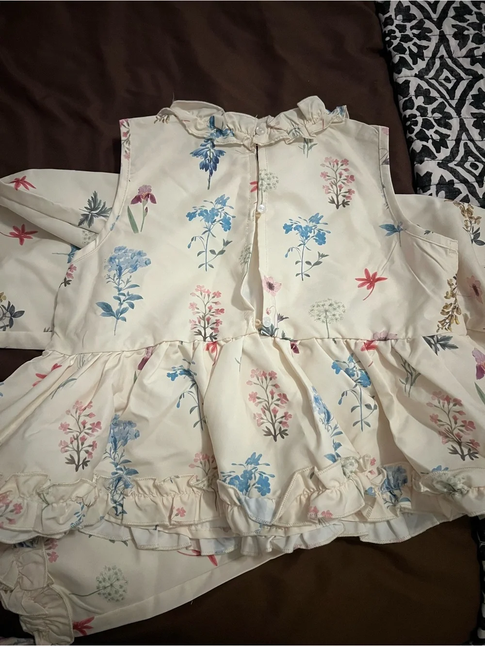 Girls Cream Floral Ruffle Set